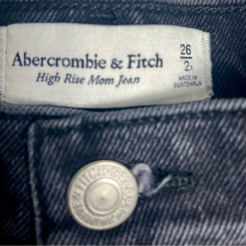 Abercrombie & Fitch Ripped High Rise Mom Jeans- Faded Black - Picture 5 of 6